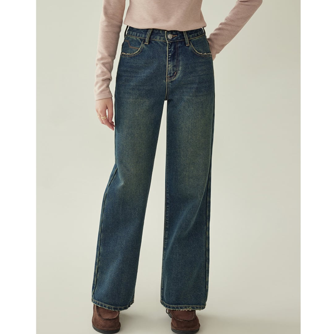 high waist straight denim pants