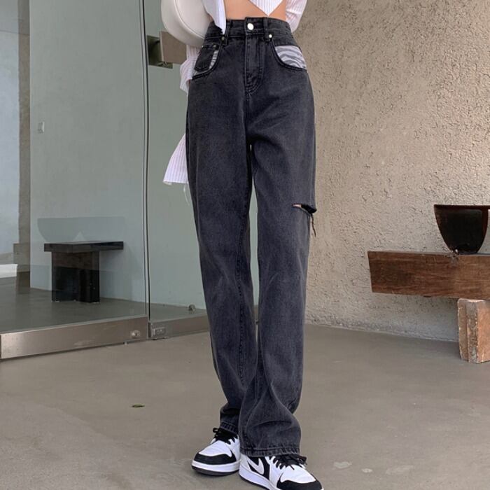 サマースタンダードジーンズ ハイウェスト薄手 レトロ 夏物 ドラファッションホール74005089689