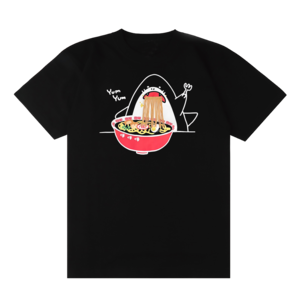 大人気再販！【ラーメン大好き!!】 サメTシャツ｜フリンジ刺繍ラーメン麺 シャークT 綿100％ ユニセックス