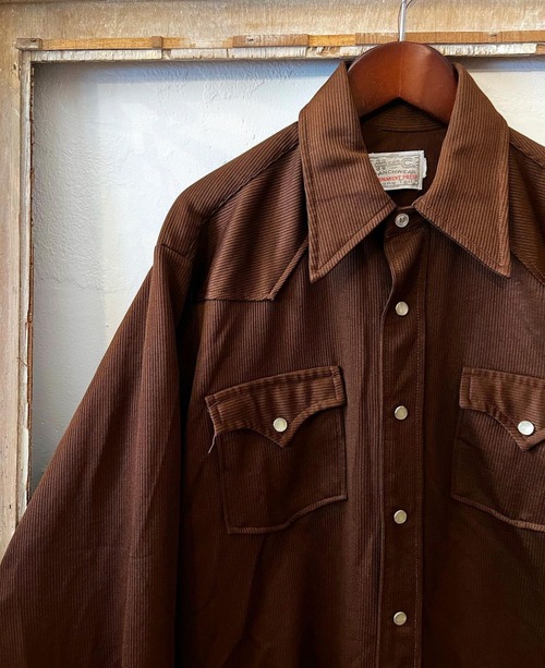 70's "HBARC" chocolate colour stripe design western shirts 【M】