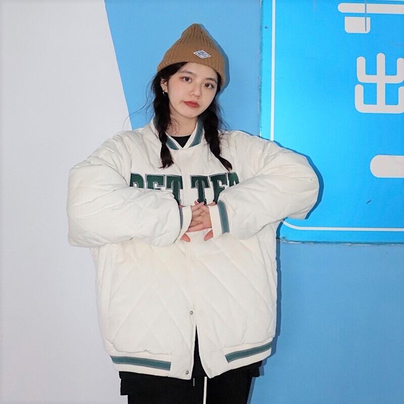 スポーティー女子 キルティング ブルゾン ダウンジャケット アウター ライン ロゴ ダボかわ ビッグシルエット カジュアル ストリート メンズライク Lamitte Deco トレンド 韓国ファッション ショップ Base店