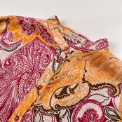 ETRO エトロ ペイズリー 総柄 リネン100% ノーカラー 長袖 プルオーバー シャツ サイズ 44/オレンジ×ピンクレッド系/スタンドカラー/イタリー製