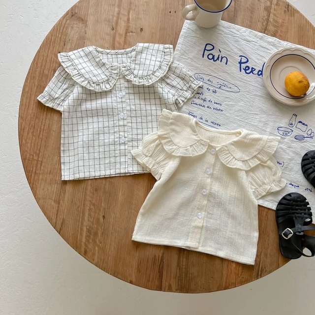 plaid tops ｜トップス サマー シンプル 半袖 女の子 男の子 ホワイト チェック モノトーン