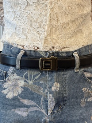 courreges / vintage gold×black logo leather belt.