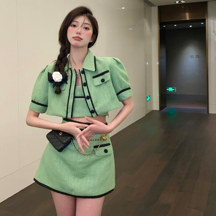 スプリングサマーグリーンショートコート スカート レディース 春物 夏物 ドラファッションホール63355164305