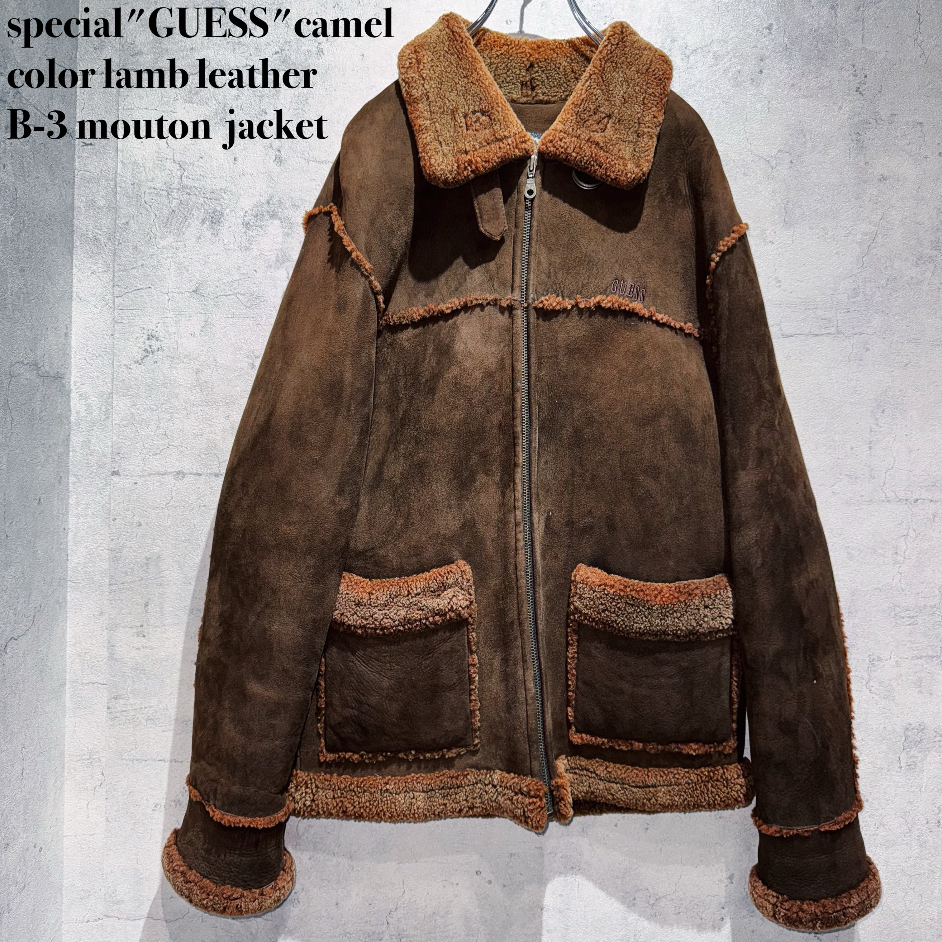 special"GUESS"camel color lamb leather B-3 mouton jacket