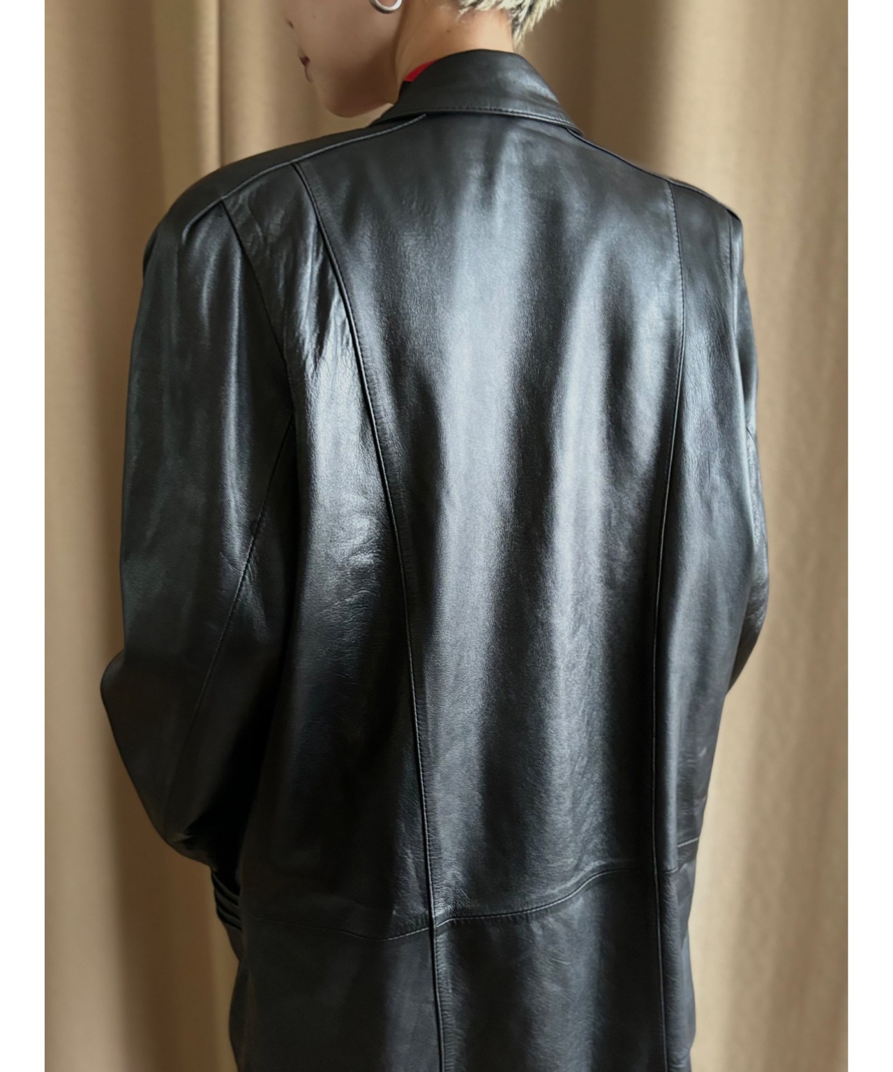 power shoulder black lamb leather jacket-4435-11