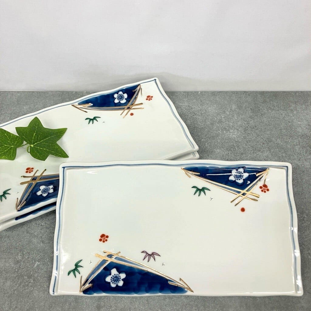 在庫処分につき特価》強化 金彩松竹梅 長角皿 焼物皿 25cm【日本製