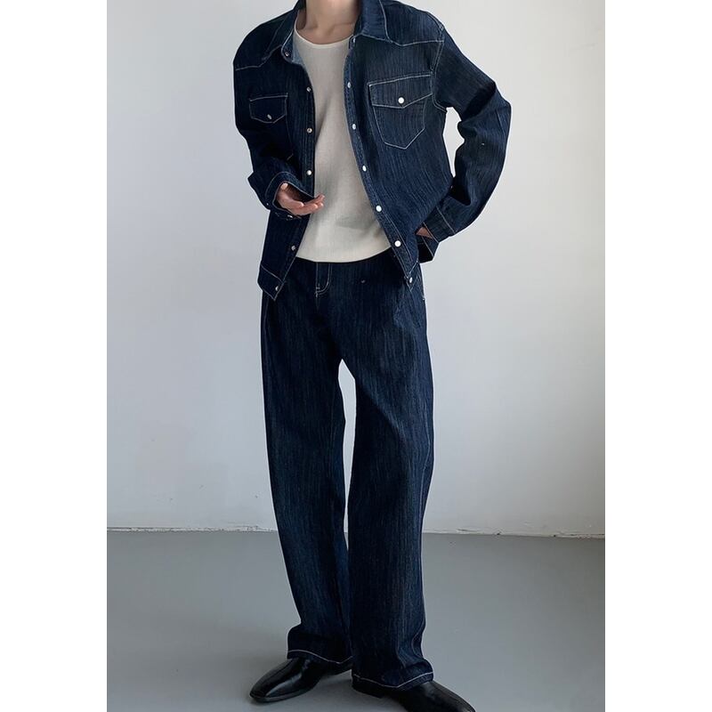denim jacket & wide denim pants set up mr0442