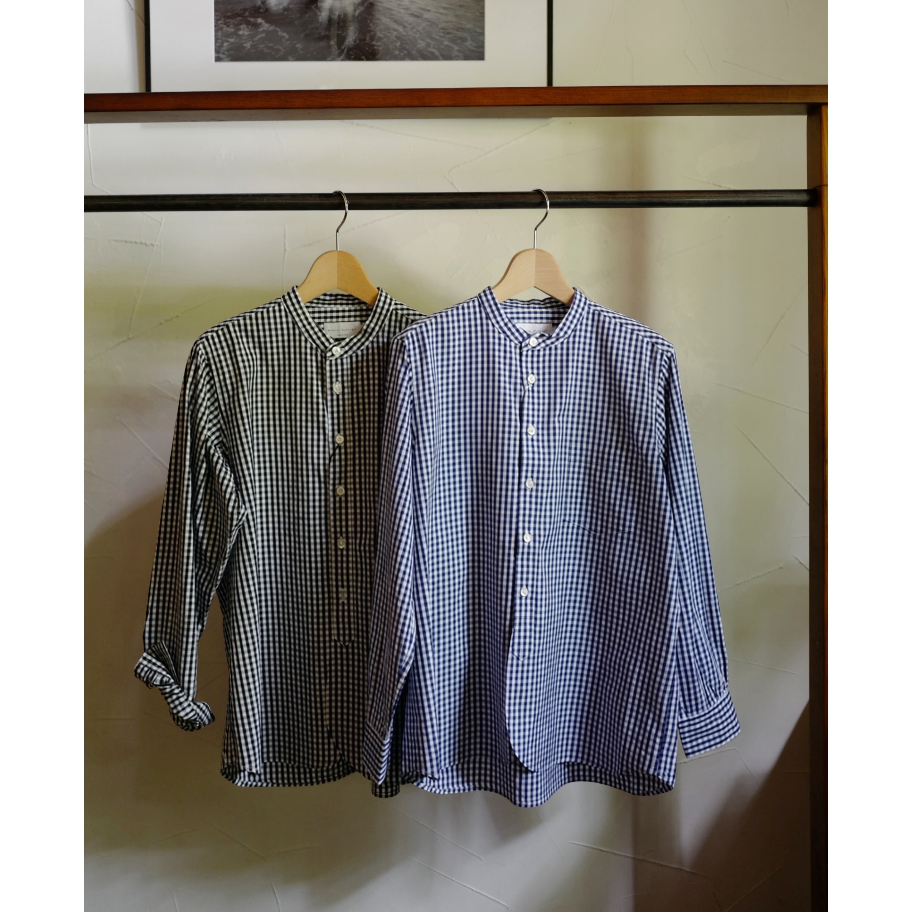 manual alphabet │COTTON BROAD BAND COLLAR SHIRTS( gingham 2colors)