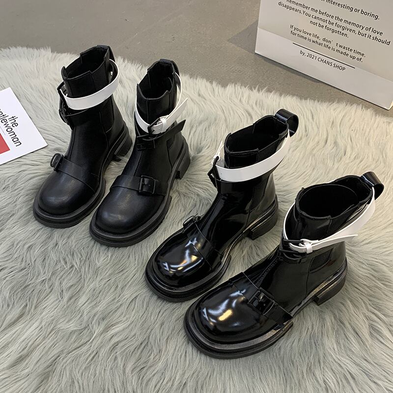 ブーツスプリングオータムベルト バックルスタンダードショート レトロ 靴 シューズ 春物 秋物 ハーネス フェイクシューズ57368357576