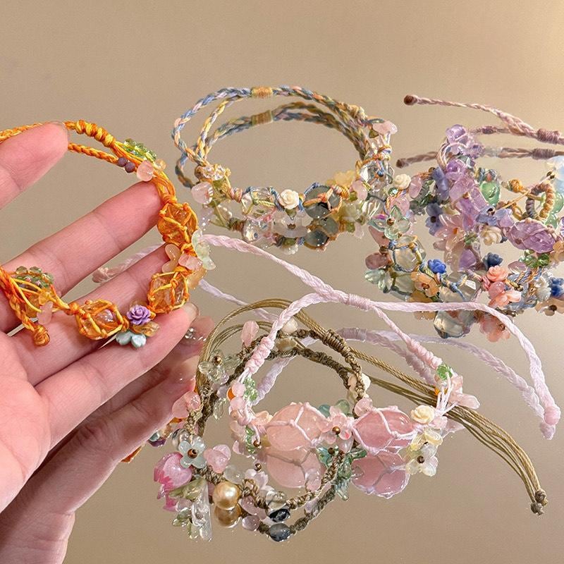 ハンドメイド おしゃれ カラフル 水晶 レトロ 手作り ブレスレット