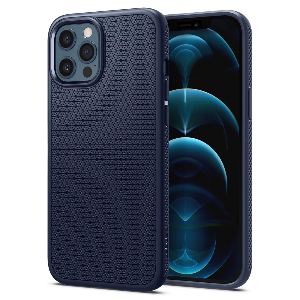 Spigen 【創業18年の技術力】 iPhone 12 Pro ケース iPhone 12 ケース 耐衝撃 米軍MIL規格取得 TPU ソフトケース カメラ保護 傷防止 衝撃吸収 Qi充電 ワイヤレス充電 リキッド・エアー ACS02250 (ネイビー・ブルー)