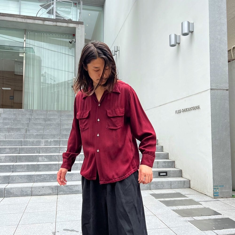 BRENTLEY] Vintage Rayon Gabardine Loop Collar Shirt [1950s