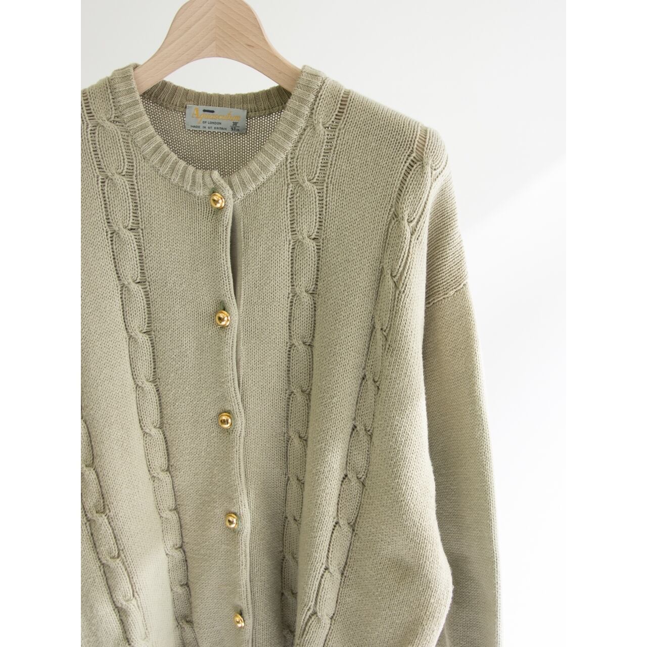 Aquascutum】Made in Gt. Britain 100% Cotton Cable Cardigan（アクア