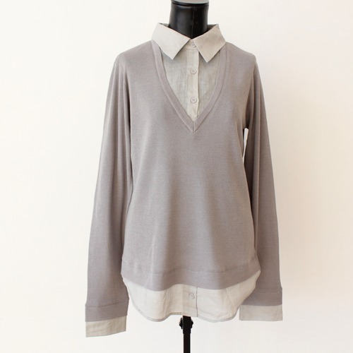 SILVIAN HEACH ライトグレーコットンブラウス✖️サマーニットドッキングトップス ITALY; GPP26432 ¥26,000＋tax