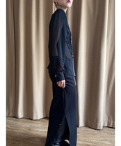 tuck pleats design black sheer shirt-4883-9