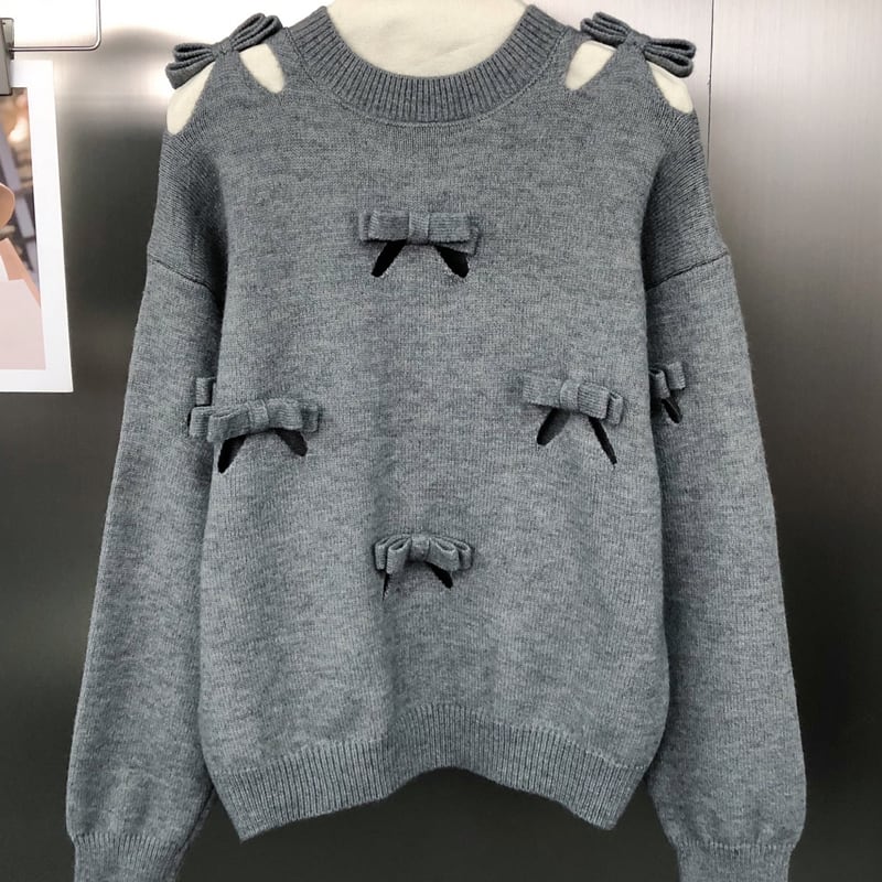 【tops】立体感リボンニットトップス Q6687