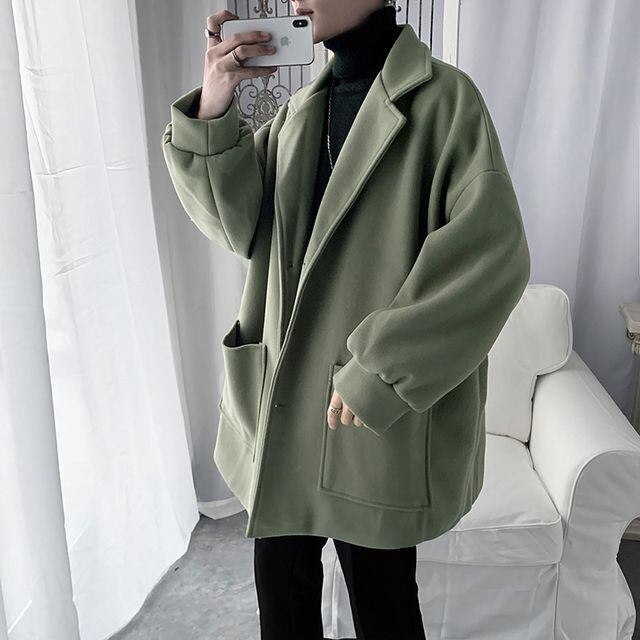 【予約販売】コート メンズ アウター 無地 オーバーサイズ ブラック ベージュ カーキ ミドル丈 防寒 お洒落 こなれ感 ベーシック 秋冬 大きいサイズ M/L/XL/2XL