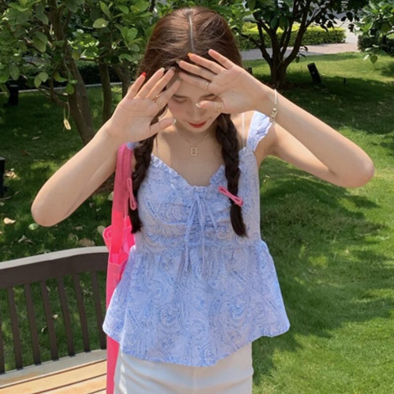 フローラルサマーショートスタイルトップス 大人ガーリー スウィート キュート カジュアル 夏物 花柄 YY-ファッション91798591415