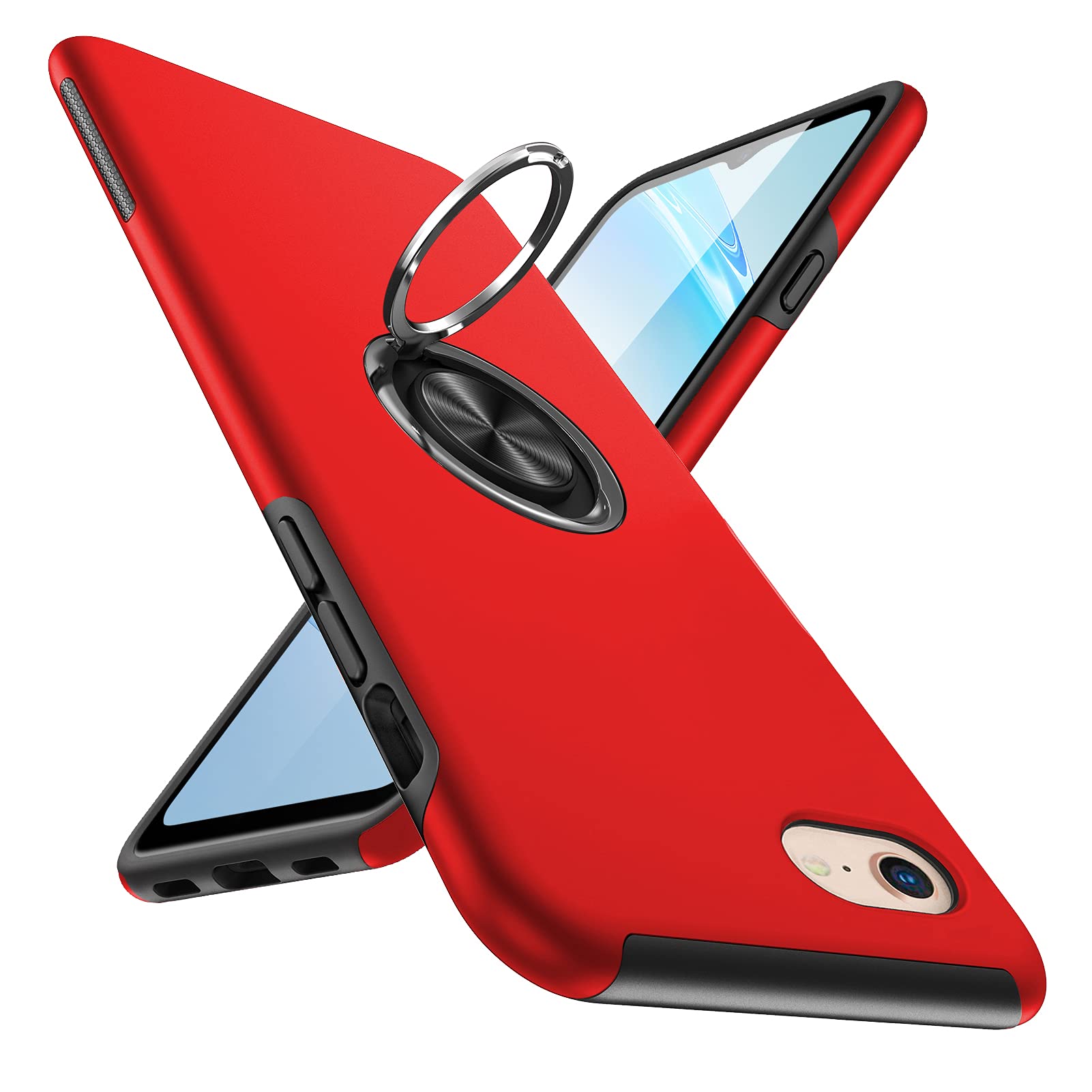 CQTMYWL 対応 iPhone8/7/se2/se3 用の ケース リング付き 耐衝撃 カバー 薄型 tpu 衝撃吸収 レッド