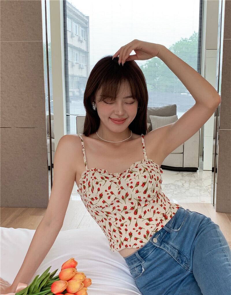 フローラルサマートップス ショートジャケット 大人ガーリー スウィート キュート カジュアル 夏物 花柄 ブラックストロベリース41834550884