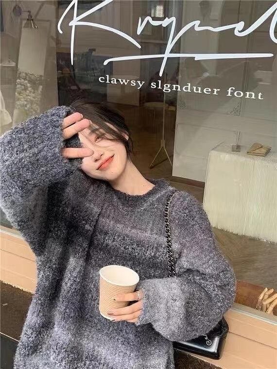 カラーボーダークルーネックニット　AJ11013-A009