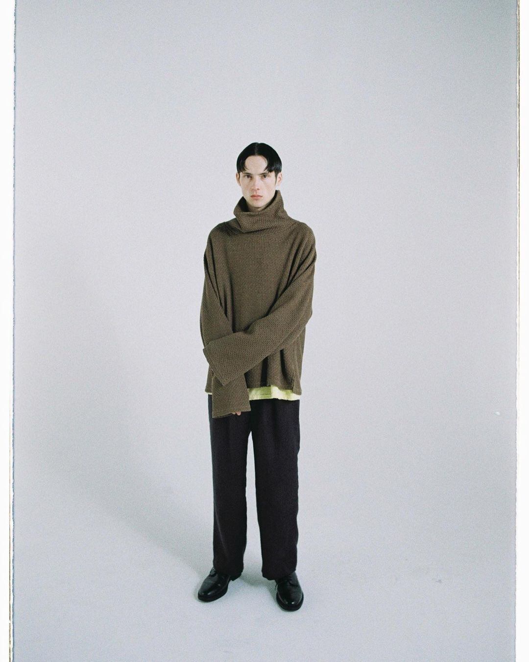 ANCELLM CHAIN KNIT HI-NECK LS T-SHIRT(KHAKI) ANC-CT36 | IAAAM