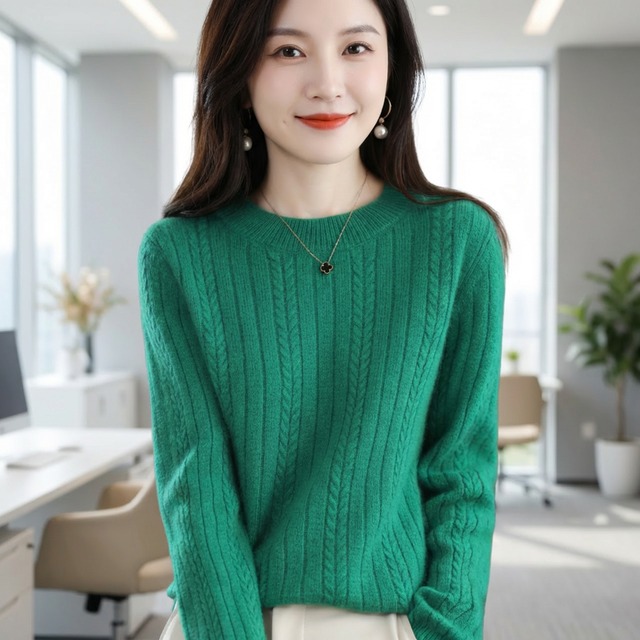 ケーブル編み長袖ニットセーター（4color） A0968