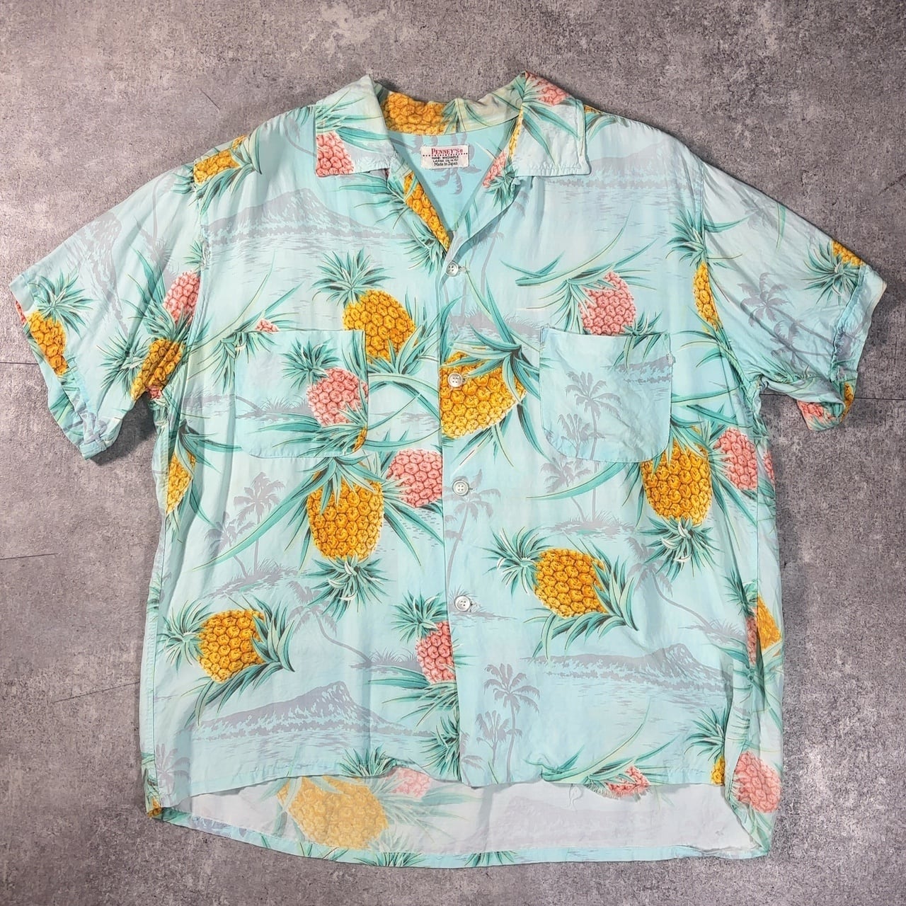 50's unknown レーヨンシャツ パイナップル柄 長袖シャツ ヴィンテージ