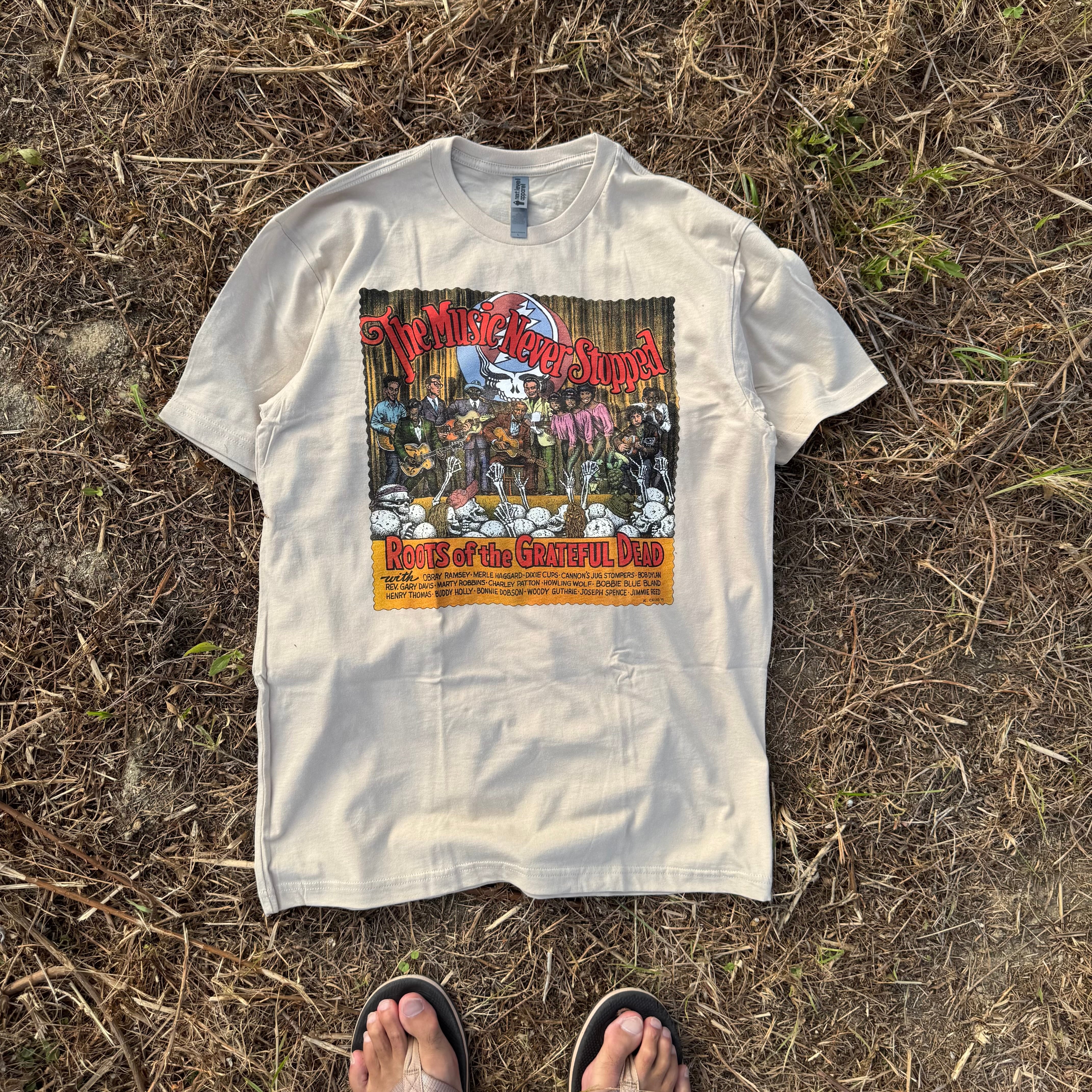 THE MUSIC NEVER STOPPED Tee by Robert Crumb