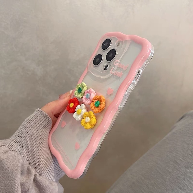 iPhoneケース iPhone14 iPhone13 ウェーブ クリアケース 花 3D 春 かわいい スマホケース おしゃれ 韓国 2441