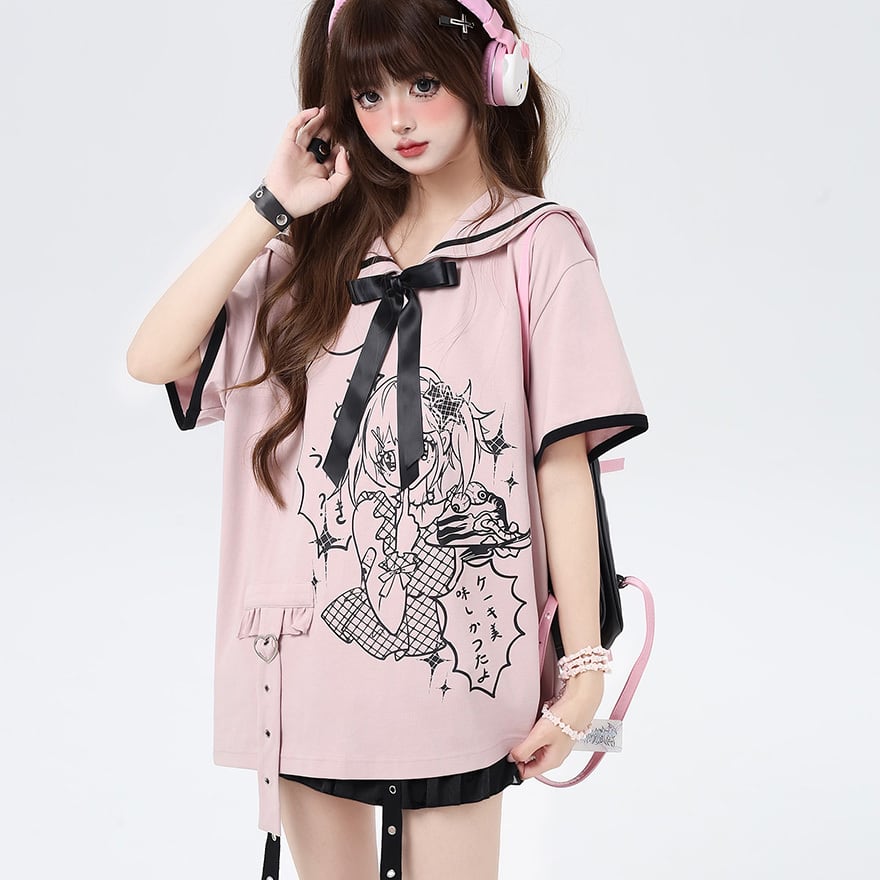セーラー服風 リボン 二次元美少女 オーバーサイズ 地雷系 JKロリィタ