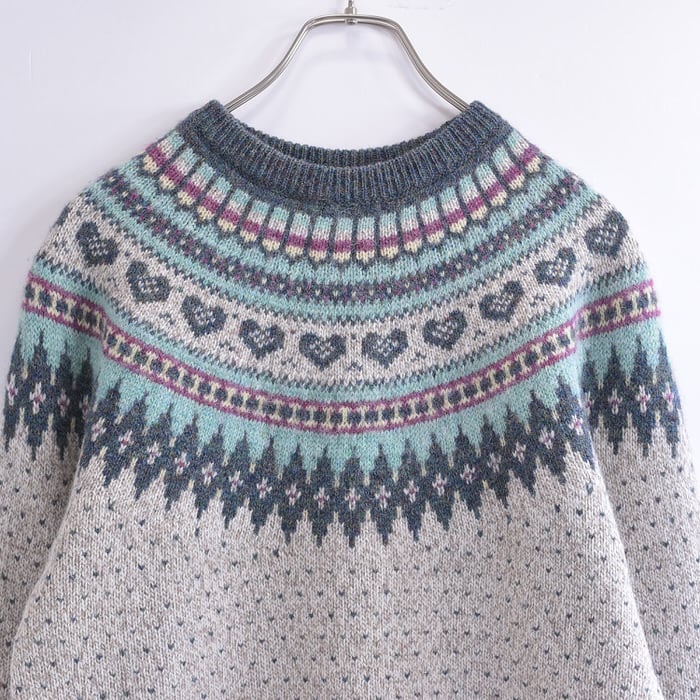 90s Eddie Bauer エディ・バウアー ノルディック柄 ロピセーター ヴィンテージ 求心ニット バーズアイ プルオーバー ビンテージ レディースMサイズ