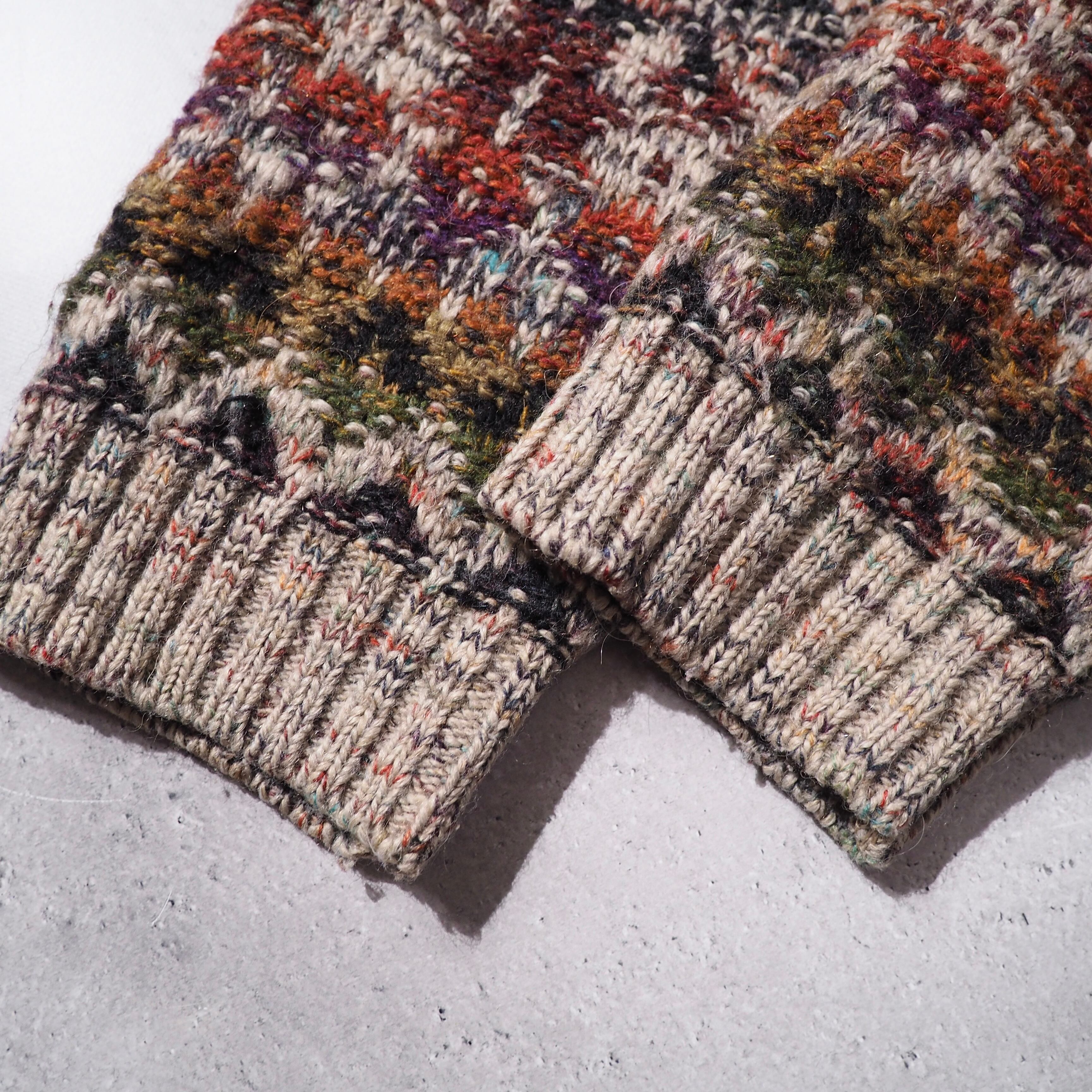 ” 極彩 ” Richly multi color plain weave vintage loose knit cardigan