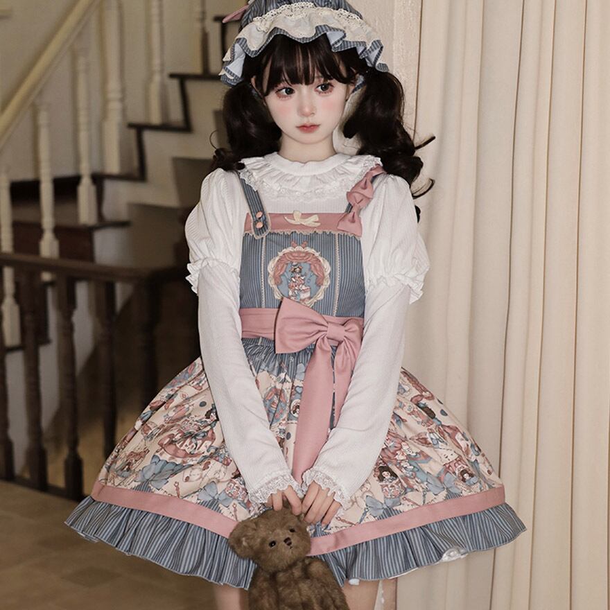 甘ロリ JSK レトロプリント×ウエストリボン アリス風｜WithU