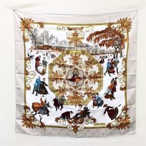 美品　HERMES　エルメス　カレ90　ジャガード　冬の愉しみ　Joies d' Hiver　シルクスカーフ　大判ショール　23-3298