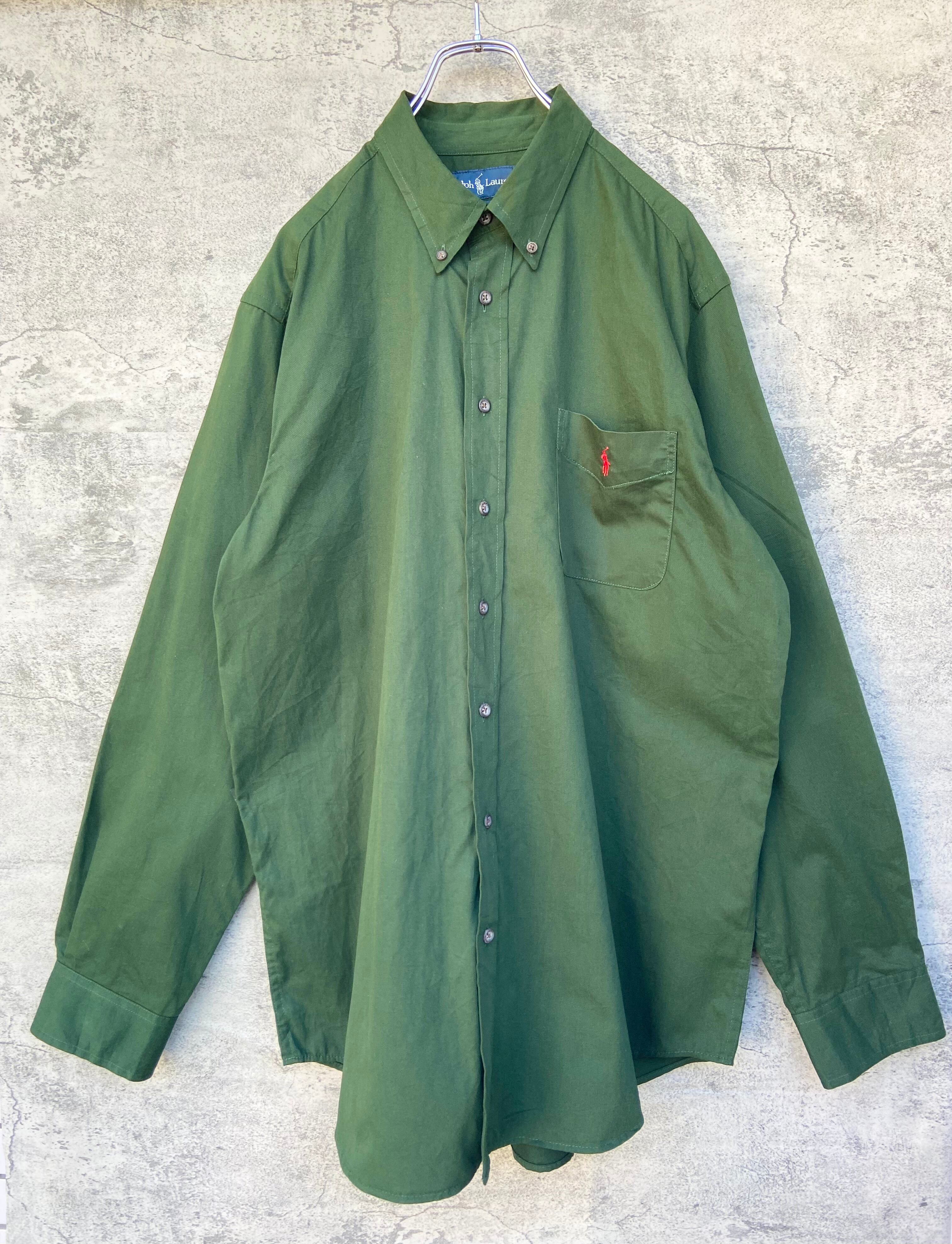 美品 POLO RALPH LAUREN /ポロ ラルフローレン 90s 緑 長袖シャツ 刺繍 