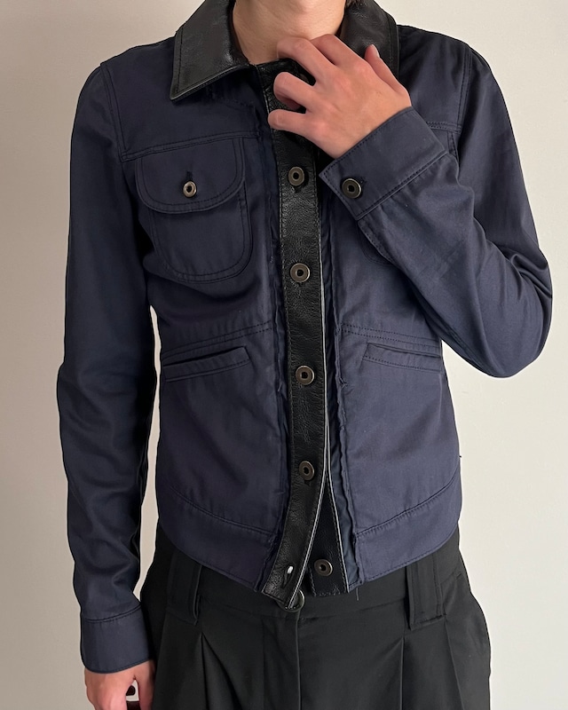【00's MIUMIU】leather switching trucker jacket