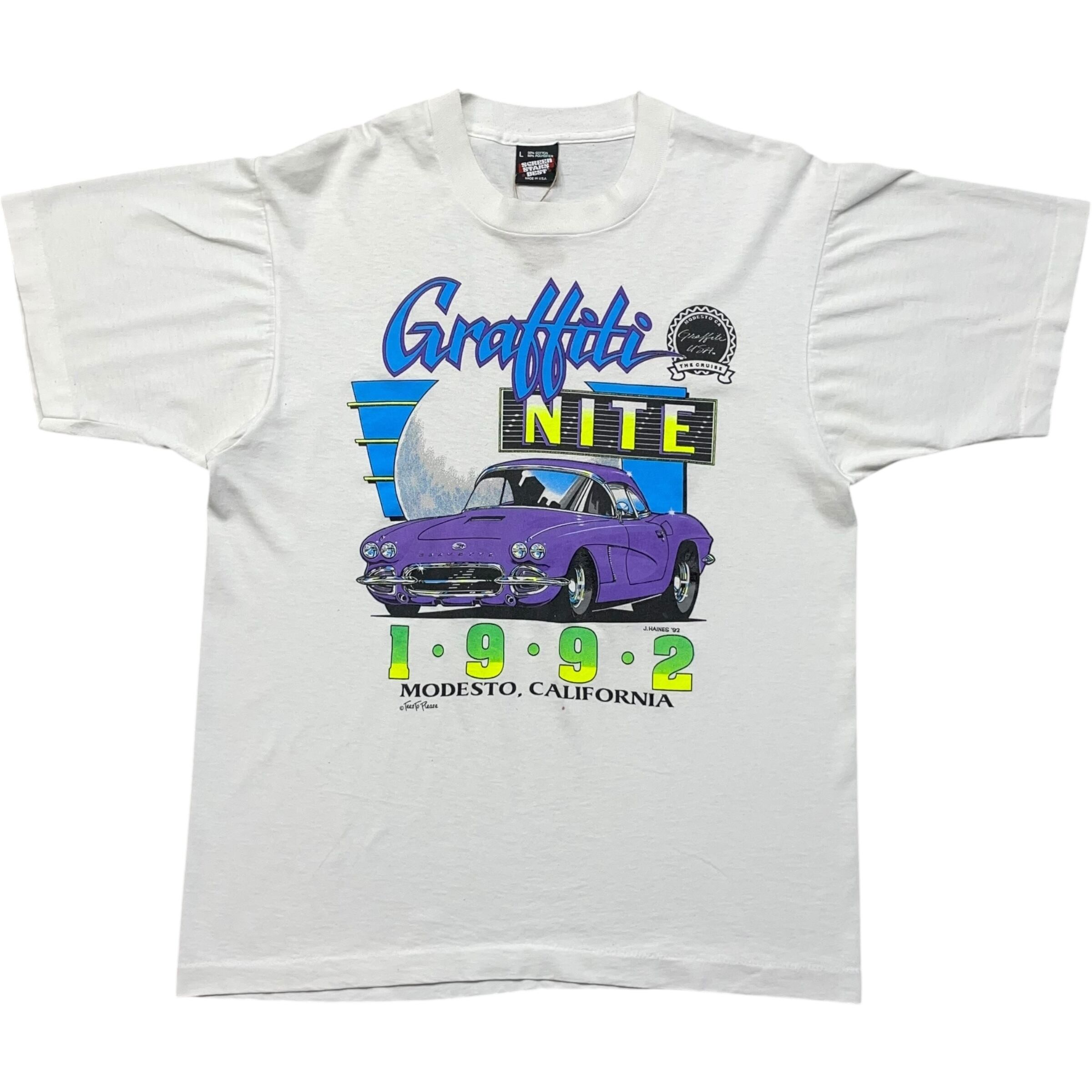 《L》 SCREEN STARS スクリーンスターズ イベントTシャツ クラシックカーのクルーズイベント プリント ホワイト USA製 90年代 vintage no.8670