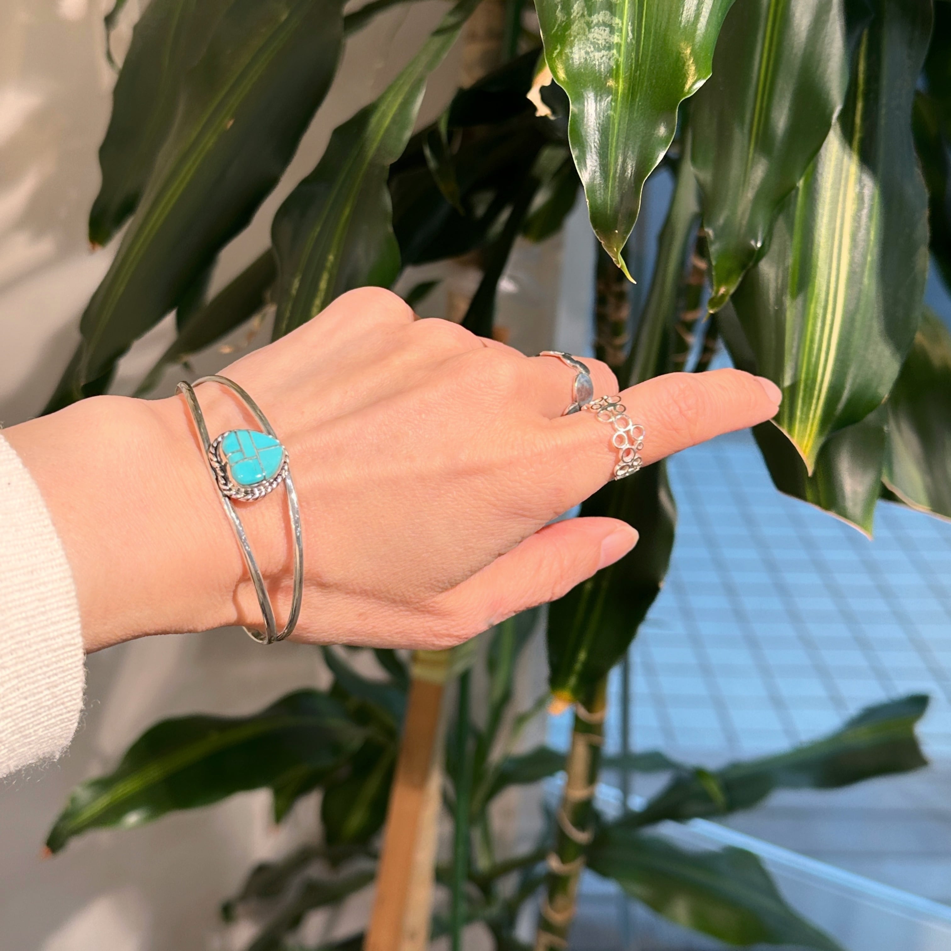 Indian Jewelry 》一点物 ハート シルバーインレイ ターコイズ