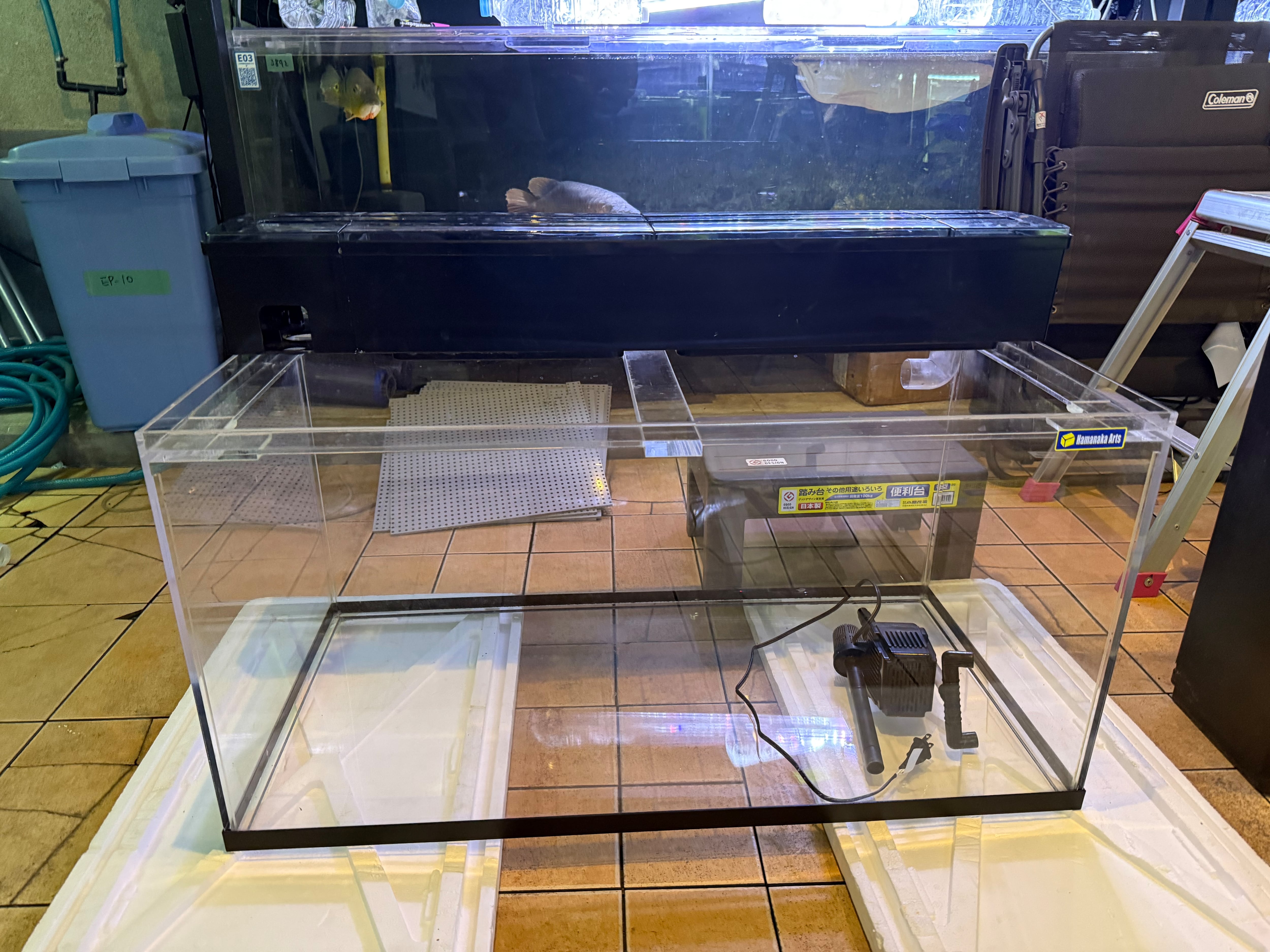 中古水槽 1200×450×450 アクリル水槽上部濾過 水槽台セット 美品 引