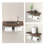 トイレットペーパーホルダー 木製 金色 携帯置き付き 2ロット ペーパーカバー ティッシュホルダー おしゃれ