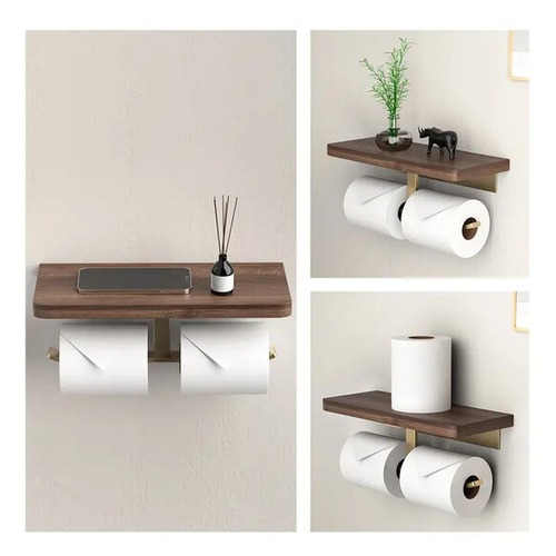 トイレットペーパーホルダー 木製 金色 携帯置き付き 2ロット ペーパーカバー ティッシュホルダー おしゃれ