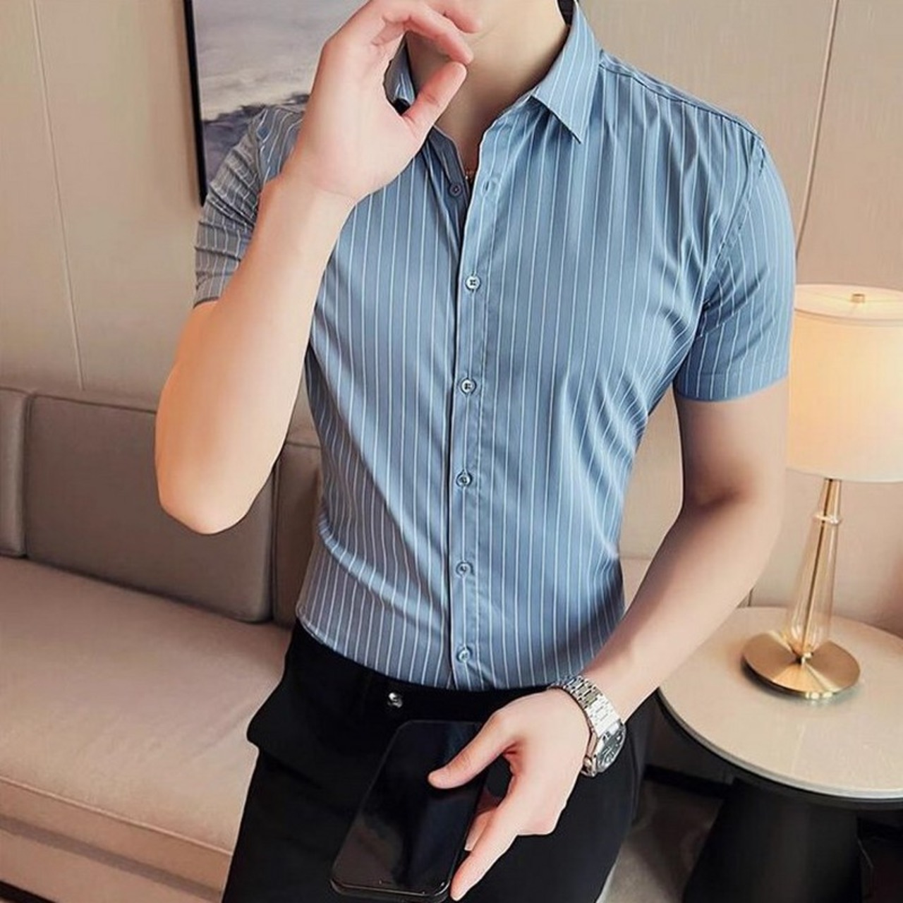 striped slim casual shirt 00110