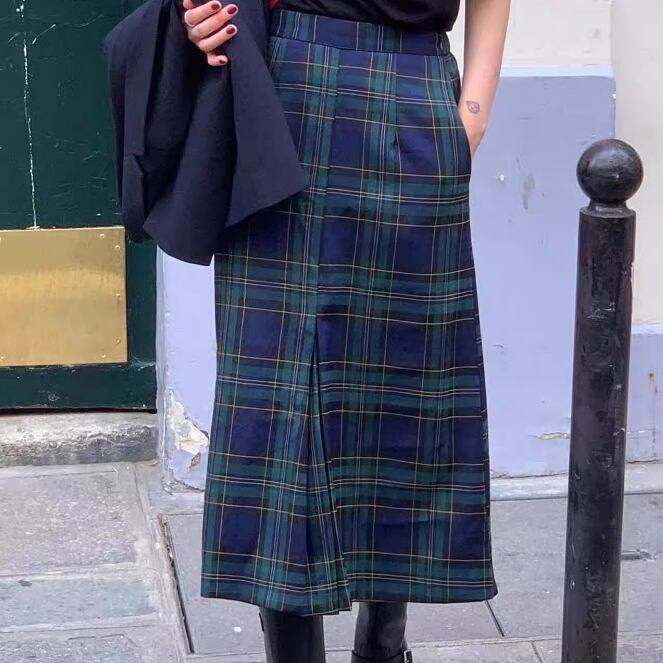 Checkered back slit skirt RW0332