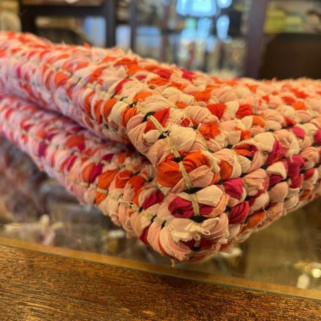 TOPANGA Homefurnishing　Recycle Cloth Rug Pink　50×80cm　リサイクルクロスラグ　ピンク　玄関マット　ベッド　ラグマット　リビング　玄関　椅子　サイドテーブル　コットン