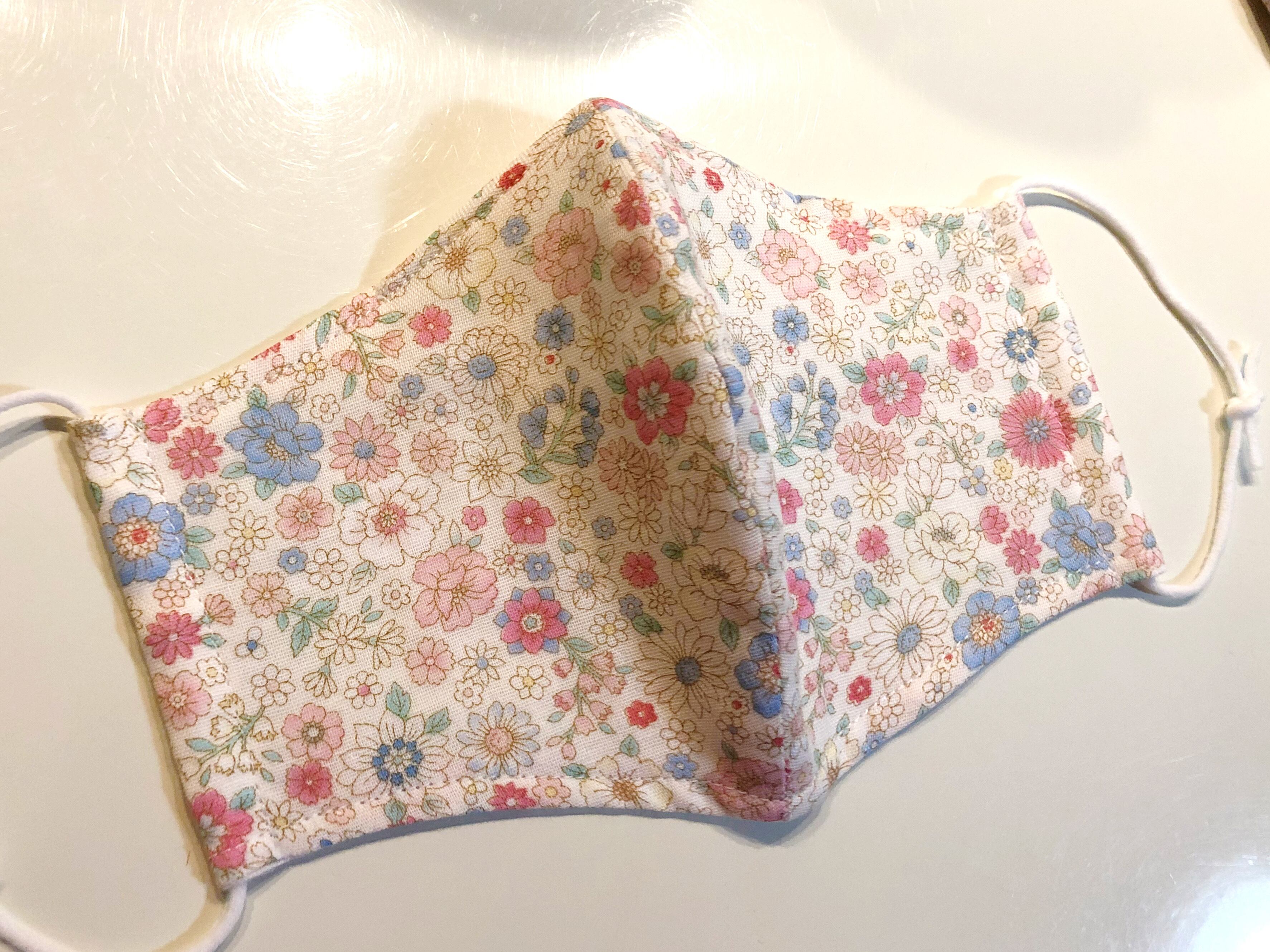 ピンク花柄 マスク ノーズ ワイヤー入り ゴム付き 立体マスク 冷感マスク 涼しいマスク ティーズフルール工房