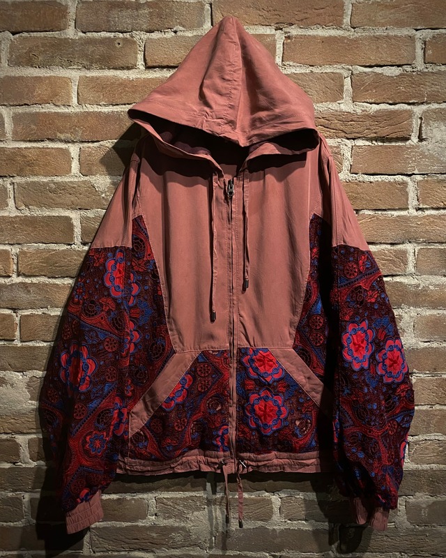 【Caka act3】Flower Mesh Swiching Loose Zip Up Hoodie