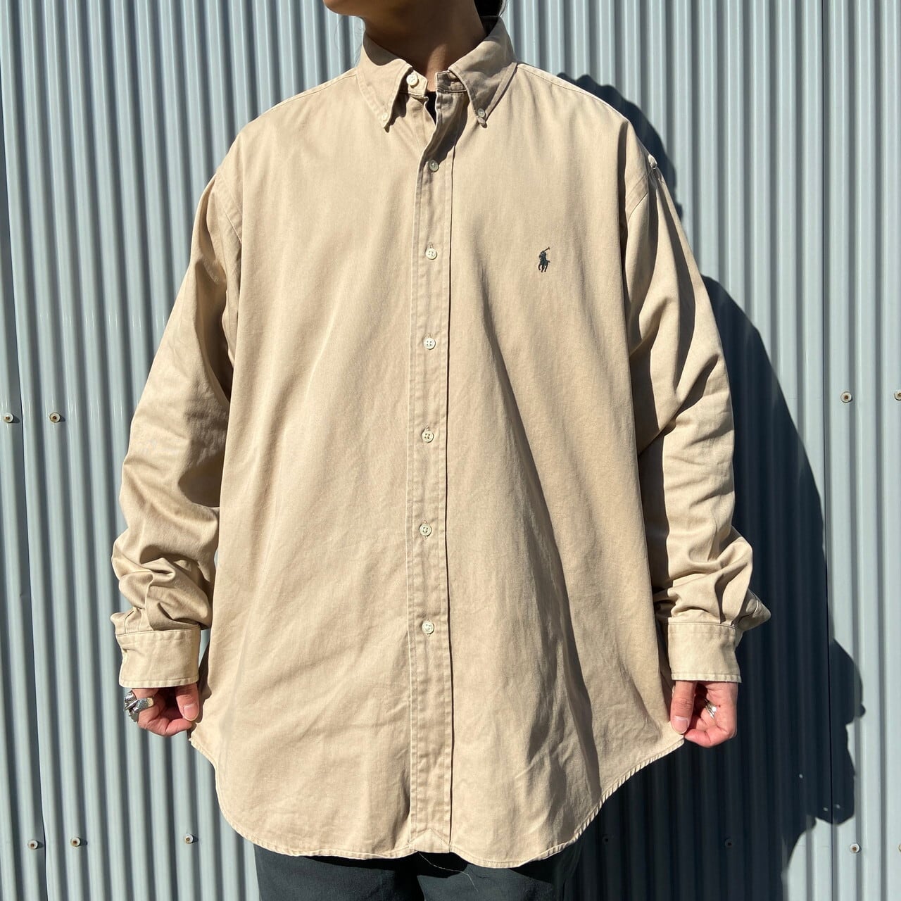 ラルフローレンベージュ コットン ボタンダウンシャツ現行タグ 